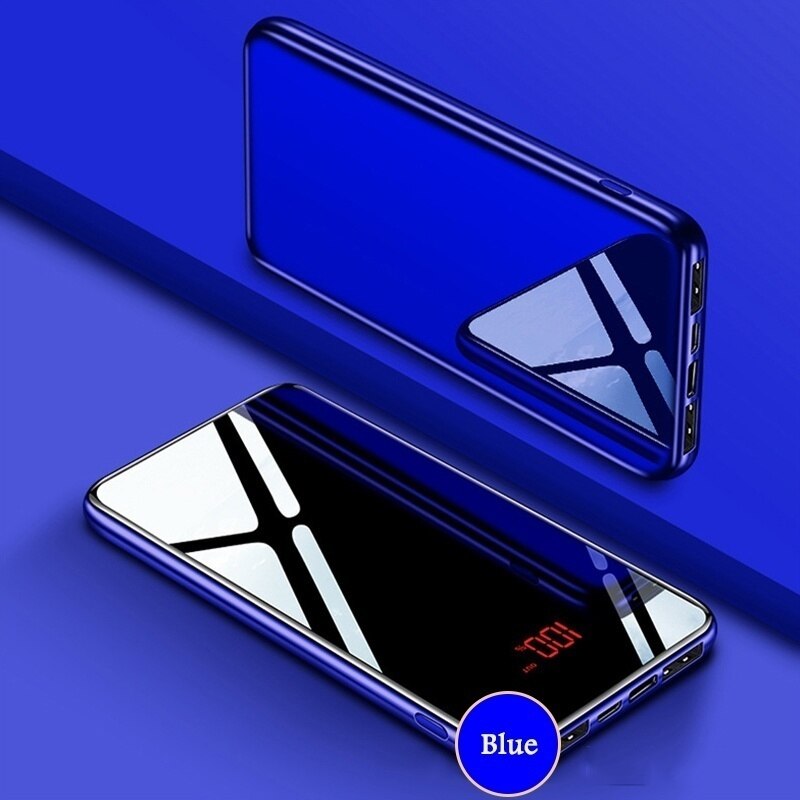 30000 mAh moc Bank przenośna ładowarka robić telefonu komórkowego LCD pełny ekran lustrzany Powerbank robić smartfonów zewnętrzna ładowarka robić baterii: Niebieski