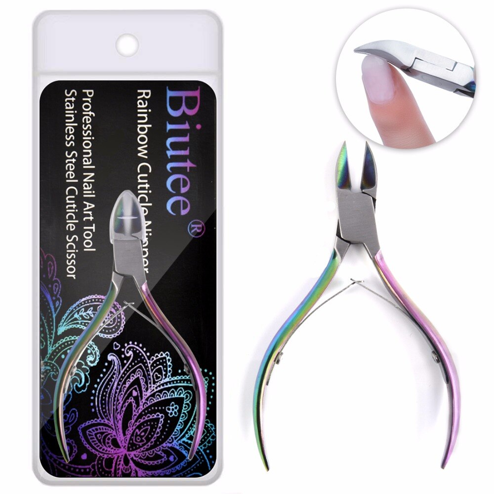 Biutee oro Tijeras para uñas de acero inoxidable de la cutícula pinzas tijeras de manicura pedicura uñas kits de herramientas de doble tenedor muerto herramientas de uñas: green
