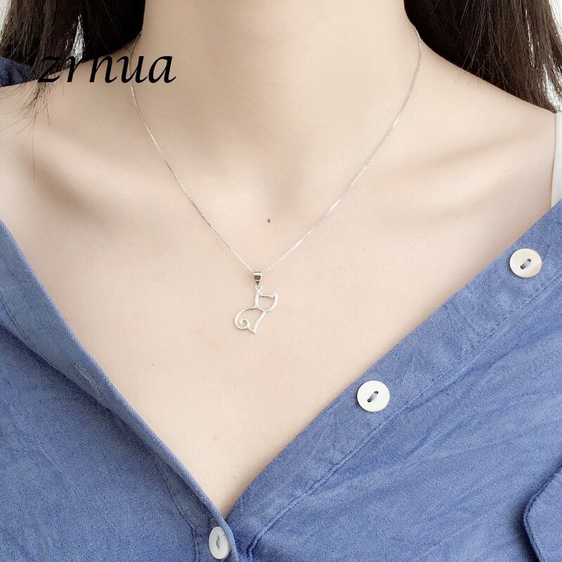 Zrhua 925 Sterling Zilveren Choker Ketting Voor Vrouwen Meisjes Leuke Hollow Cat Shape Charm Kettingen Fijne S925 Jewlry