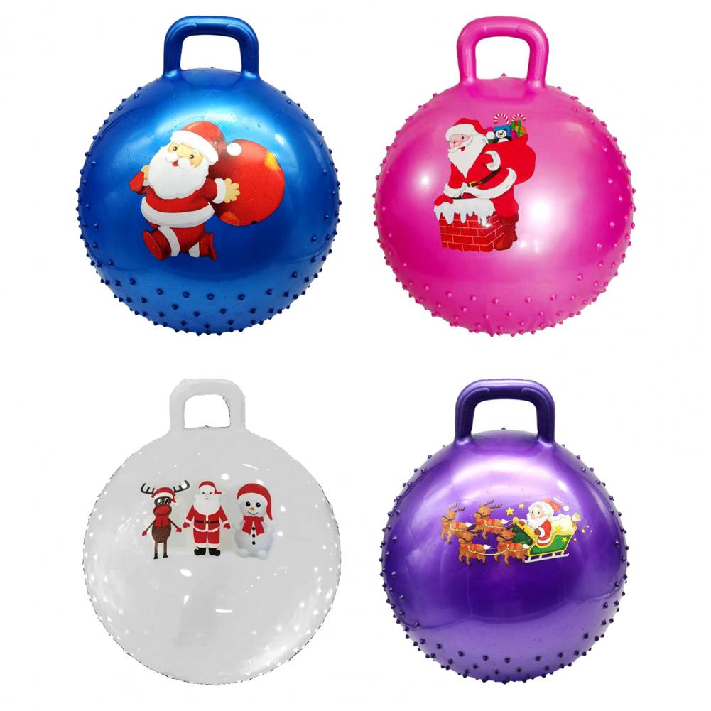 PVC Yoga Ball Set Anti-burst Inflatable Christmas Theme Handle Bouncy Ball Set for Physical Fitness