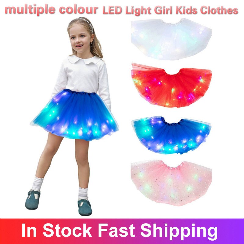 LED Light Girl Kids Clothes Tutu Skirt Princess Party Tulle Pettiskirt Ballet Child Dance Halloween Skirt For Girls Clothing
