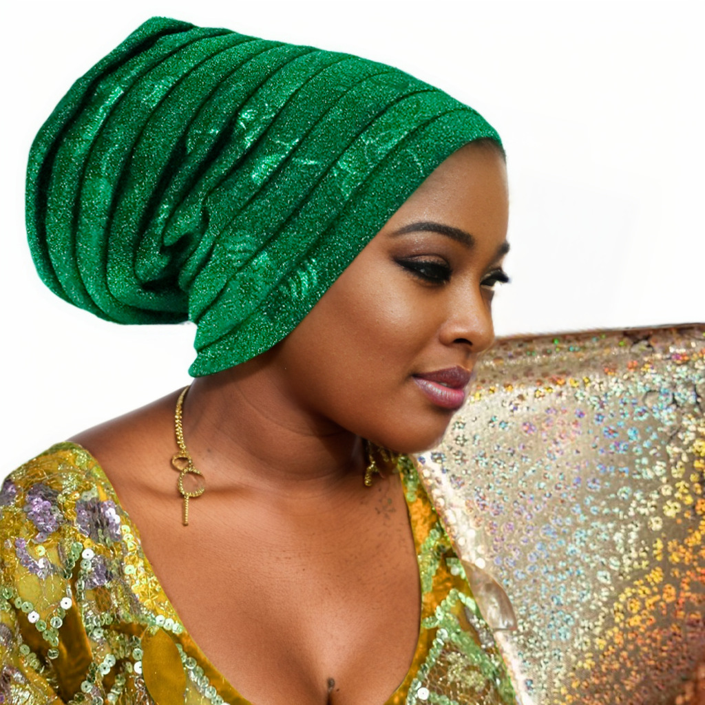 Gorro de Turbante plisado de cuerpo completo con purpurina para Mujer, envolturas para la cabeza para Mujer, pañuelo musulmán, sombrero, Turbante para Mujer, tocado africano: Cian