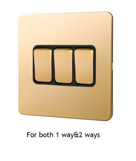 86MM Solid Brushed Brass Panel Wall Toggle Switch Brass Knob Retro Vintage Phone Fan Internet TV SCREW: 3 BUTTON