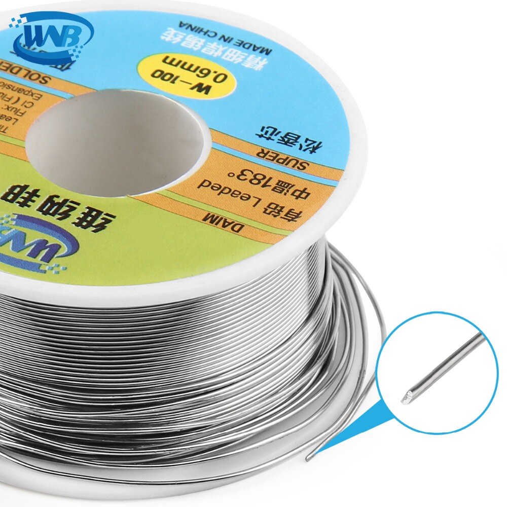 WNB 90g 0,3/0,4/0,5/0,6/0,8mm 63/37 núcleo de resina estaño plomo 183 grados fundir Alambre de soldar plateado fundente de soldadura 2.0% carrete de Cable de hierro