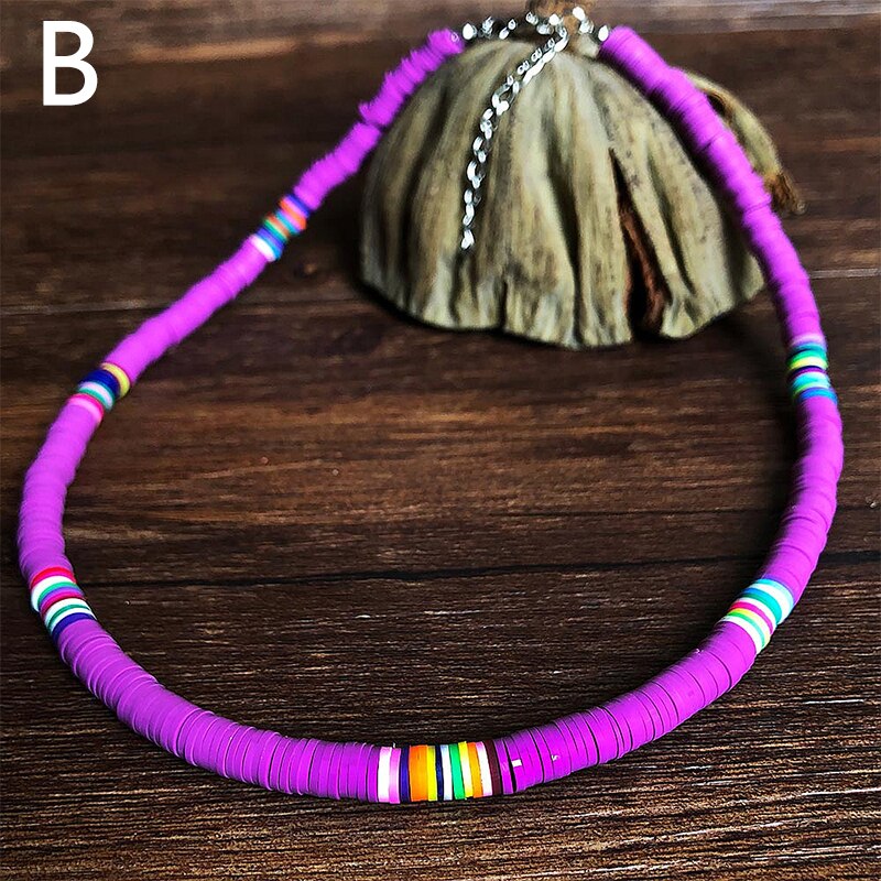 Bohemian Kleurrijke Klei Choker Ketting Voor Vrouwen Meisjes Boho Regenboog Polymeer Klei Kralen Verstelbare Kraag Femme Sieraden: B