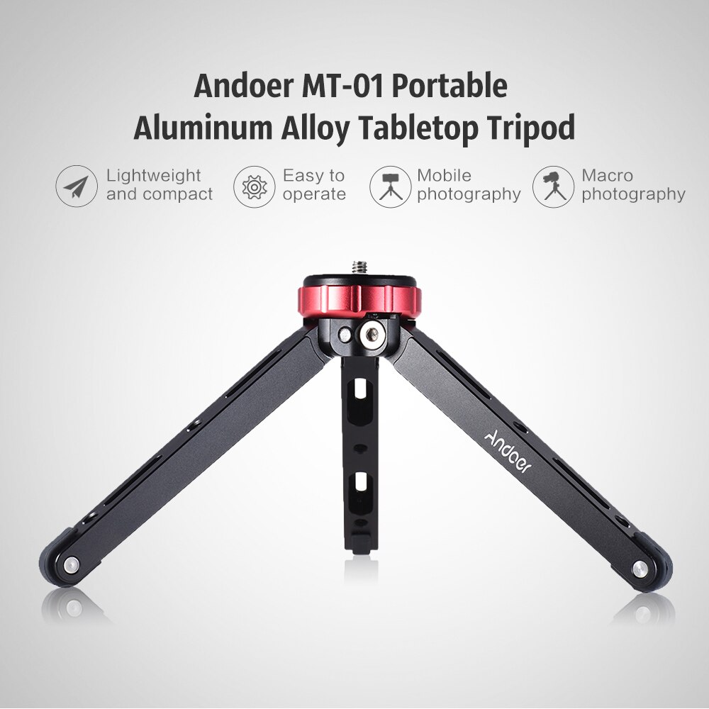 Andoer MT-01 Portable Aluminum Tabletop Tripod Mini Mobile/Camera Photography Bracket with 1/4" Screw Mount Max Load 80kg