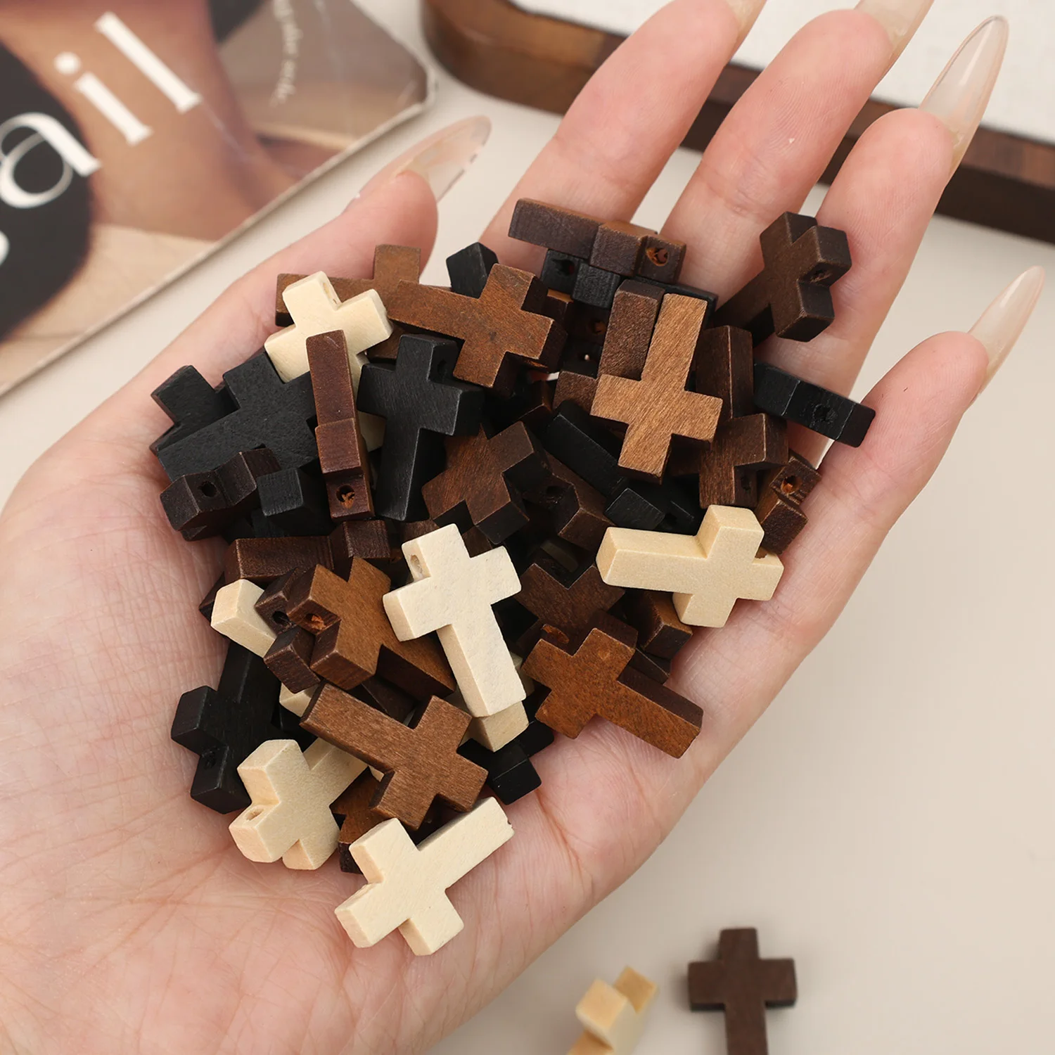 20/80pcs Wood Crosses Charms for DIY Jewelry Marking Finding Bracelet Necklace Small Cross Jewelry Pendants Components: GRAY