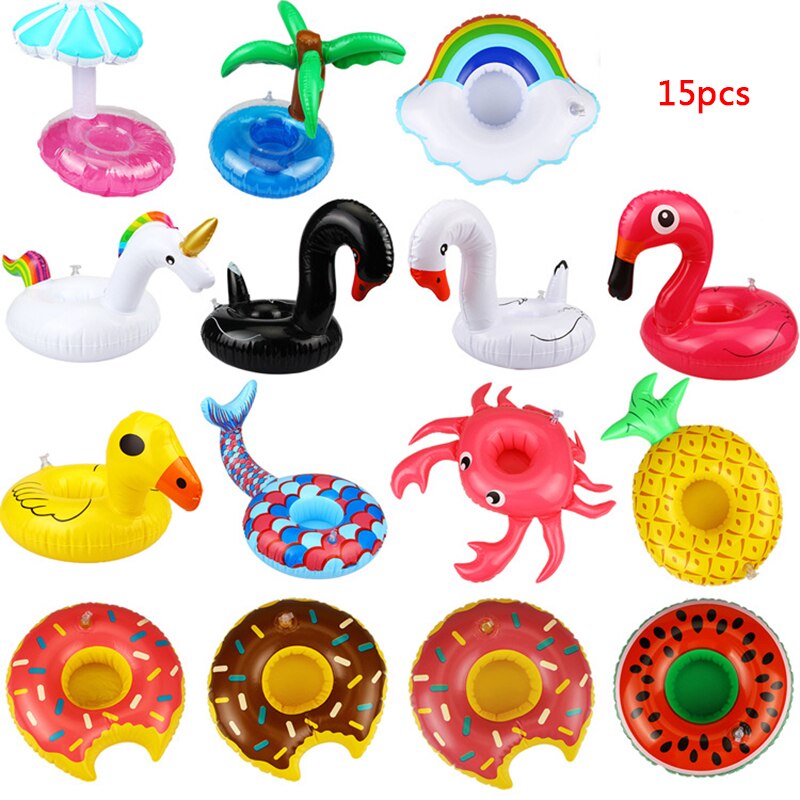 Mini fanny ombrello gonfiabile fenicottero d&#39;acqua galleggiante portabicchieri piscina giocattoli estivi: 15pcs