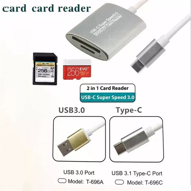 Type-c USB 3.0/ Android Phone SD/ TF Card Reader Memory Card Reader Notebook Computer 2-in-1 Aluminium-magnesium Alloy SD Reader