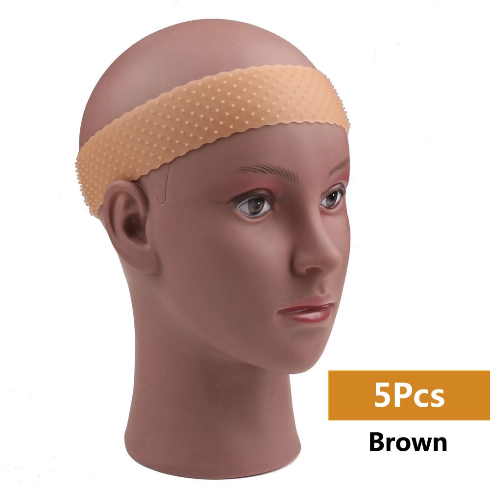 Transparent Silikon Stirnband Non Slip Elastische Weiche Perücke Grip Band Einstellbar Frauen Haar Band für Fix Perücken Silikon Band: 5pc Brown