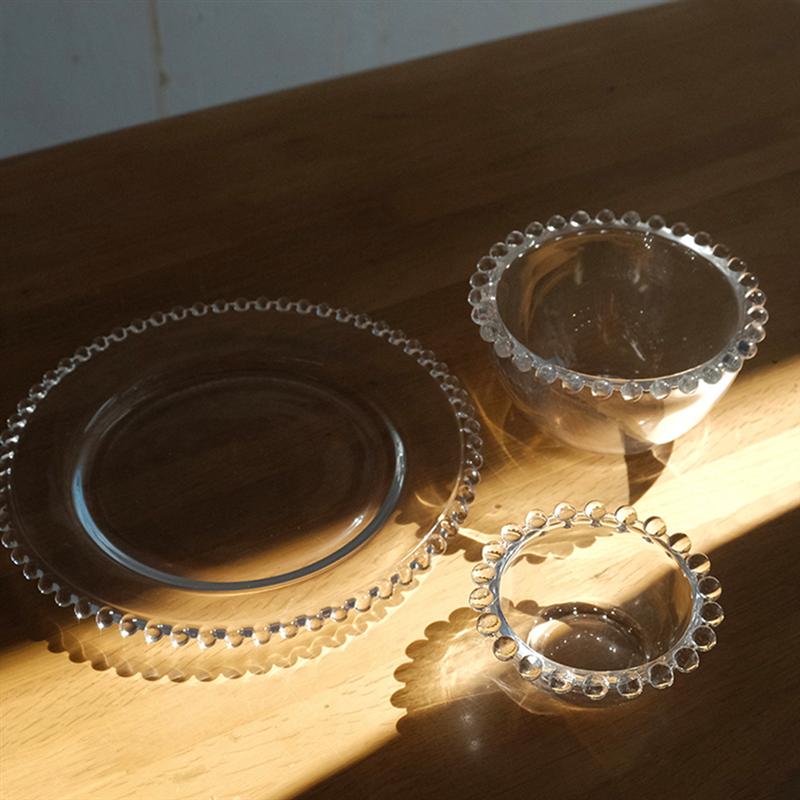 1pc glazen kommen parelrand chique groentesaladekom fruitschaal transparante opbergkom