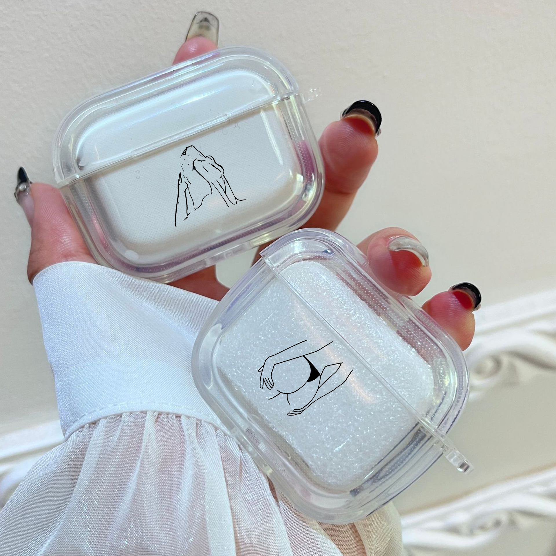 Funda protectora transparente para Apple Airpods 2 1, fundas de auriculares con gancho, negro, línea Sexy, arte rosa, amante, Airpod Pro 3 Pro2