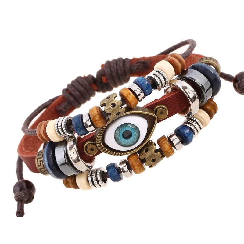 Neue Bohemien Magische Auge mehrschichtig Leder Armbinde Auge Fisch Perlen Armbinde männer retro Punk wickeln Armbinde Schmuck
