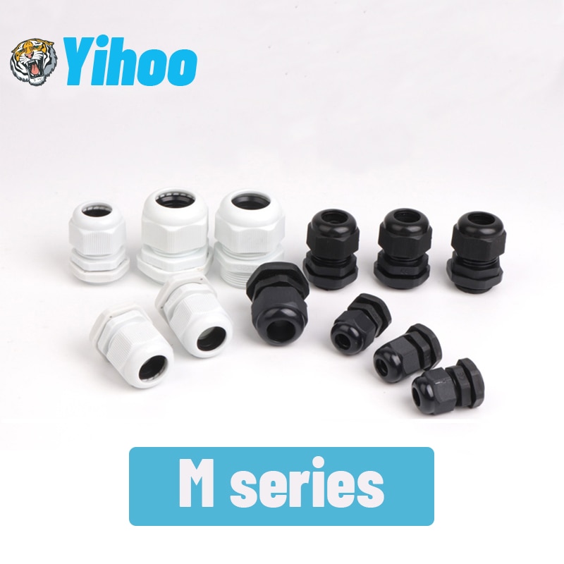 White 10pcs IP68 M12 for 3-6.5mm PG7 M16 M18 M20 M25 M36 M40 M63 Wire Cable CE Waterproof Nylon Plastic Cable Gland Connector
