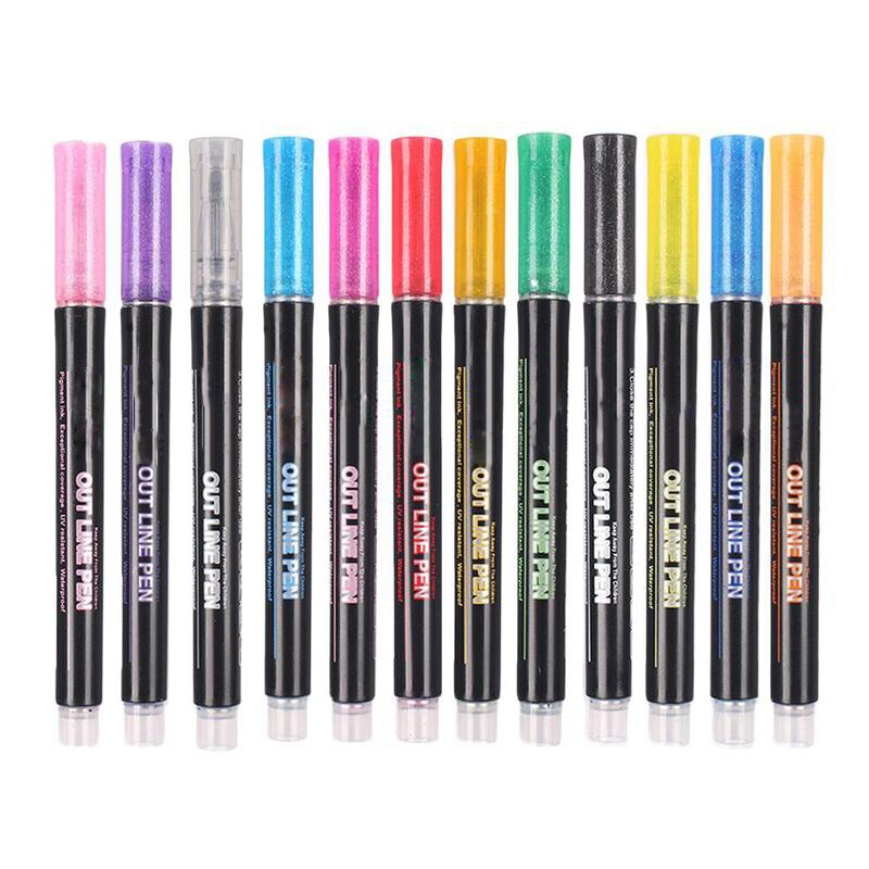 Rotuladores metalizados de doble línea para niños y adultos, 1/8/12 bolígrafos con pintura brillante, para dibujo de arte, firma, diario para colorear: 12 colors