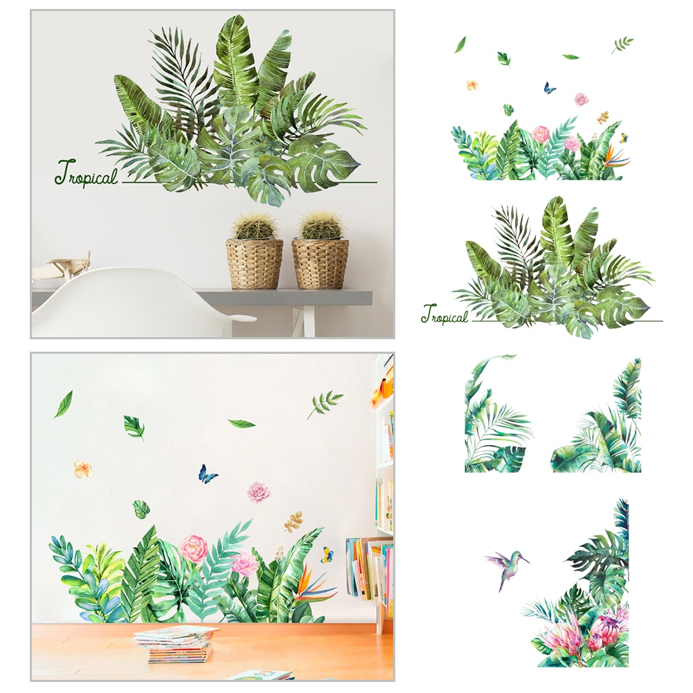 Vegetatie Serie Decoratieve Muurstickers Tropische Blad Bloem En Vogel Muurstickers Home Decoratie Decals