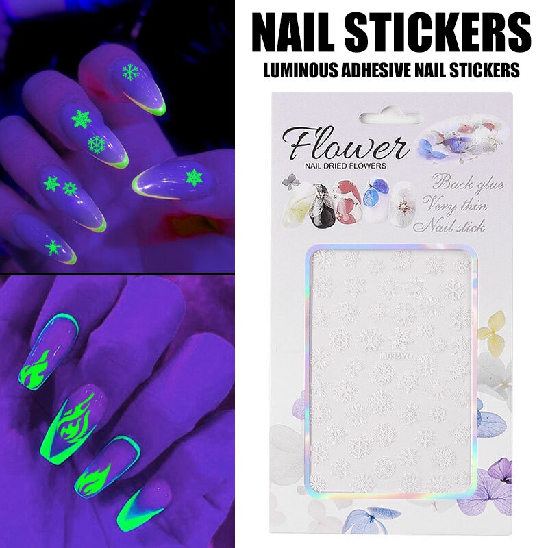 1Pcs Halloween Kerst Partij Lichtgevende Lijm Nail Stickers Stralende Glitter Manicure Tool Diy Decoratie Glow Stickers P