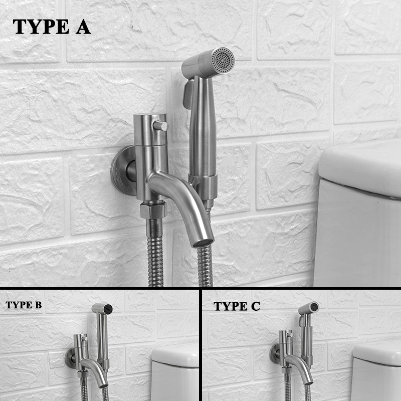Stainless Steel Toilet Hand Held Bidet Faucet Sprayer Bidet Set Sprayer Toilet Spray Bathroom Self Cleaning Shower Shattaf Tap