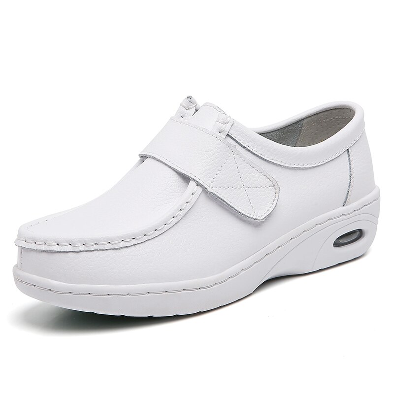 Coussin d'air hiver infirmières chaussures confortables femmes baskets médecin cuir supérieur femmes chaussures plates épais velours marche chaussures 39 40: white without fur / 5