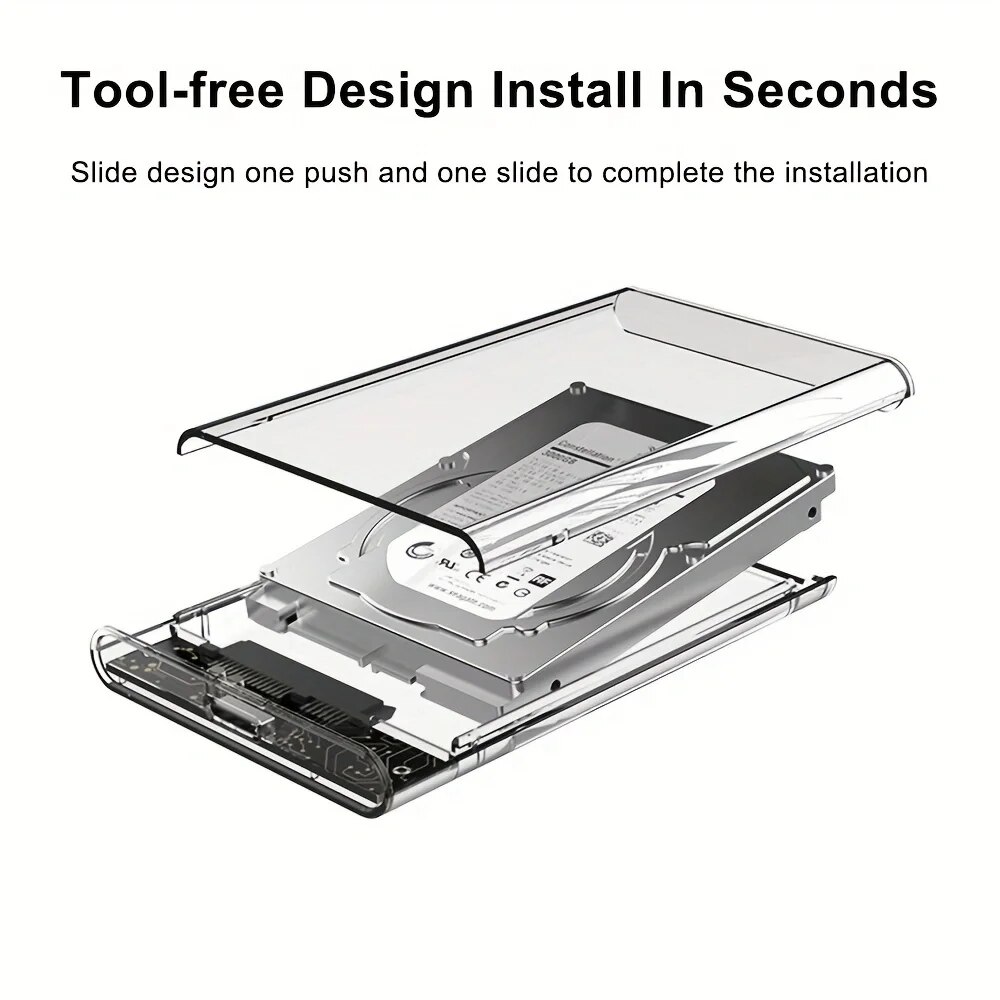 2.5 Inch HDD SSD Case SATA to USB 3.1 Type C 4TB Transparent External Hard Drive Housing Compatible UASP SATA III Laptop