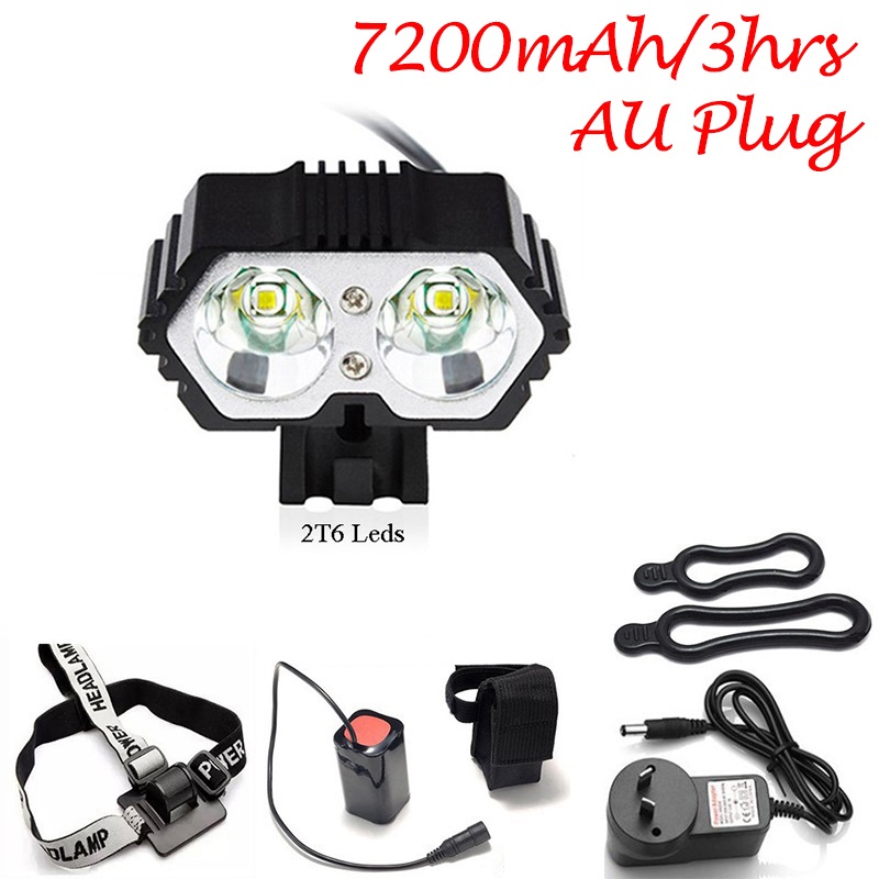 Fiets Licht 3 Modi Werken Weg Mountainbike Led Verlichting 2T6 Mtb Koplamp 2000 Lumen Cycle Koplamp Rijden E-fiets Accessoires: AU-7200mAh