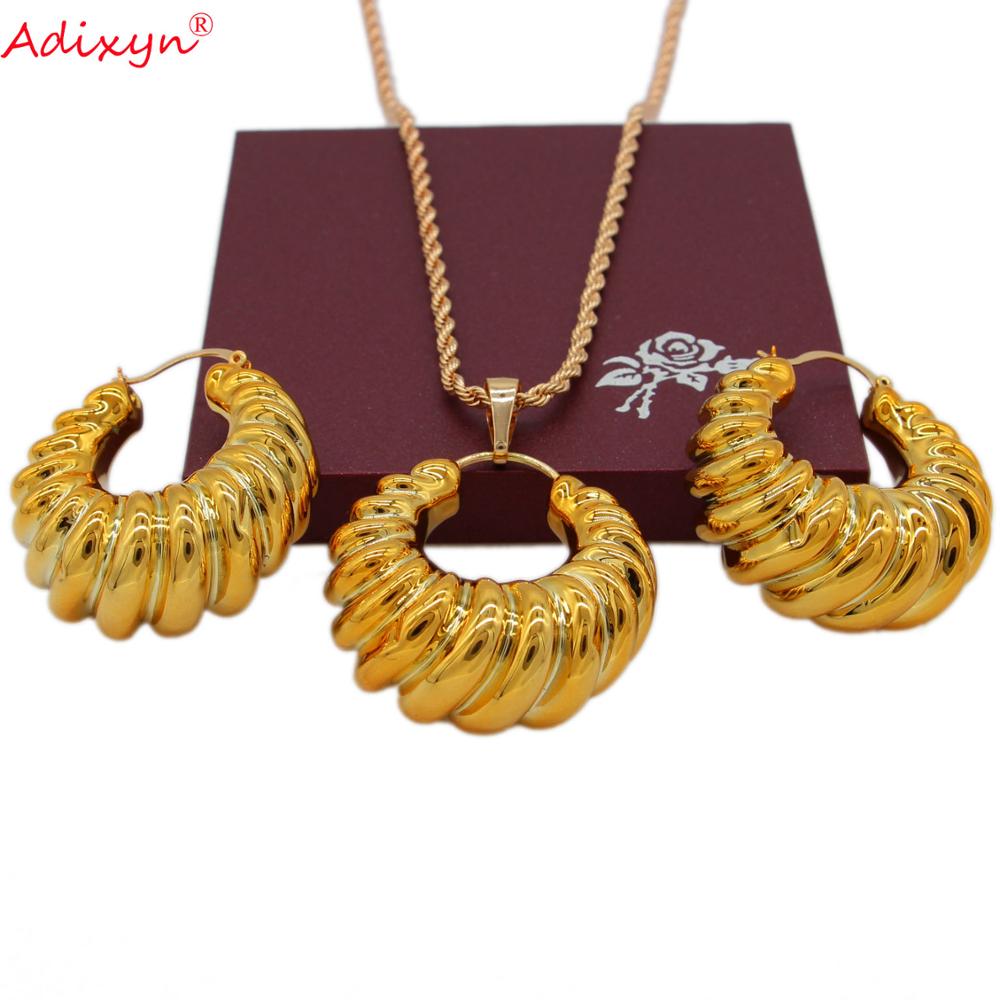 Adixyn di colore dell'oro Dei Monili di Cerimonia Nuziale per Le Donne Orecchino/Pendente/Collana per Le Donne/Ragazze Festa Di Compleanno Del Regalo N031918