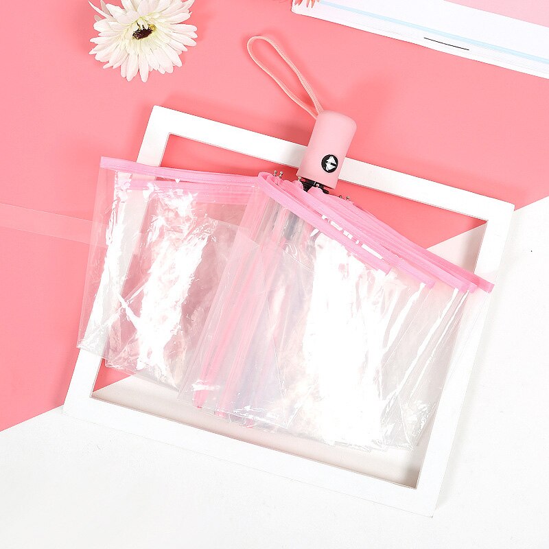 Creativo Ombrello Trasparente Ombrello Automatico Tre Donne Pieghevoli Ombrelli Compatto Pieghevole Antivento Stile Chiaro ombrello: 06