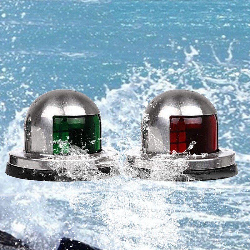 Water Sports LED Navigation Light Stainless Steel Corrosion Resistant Green Red Sailing Signal Light