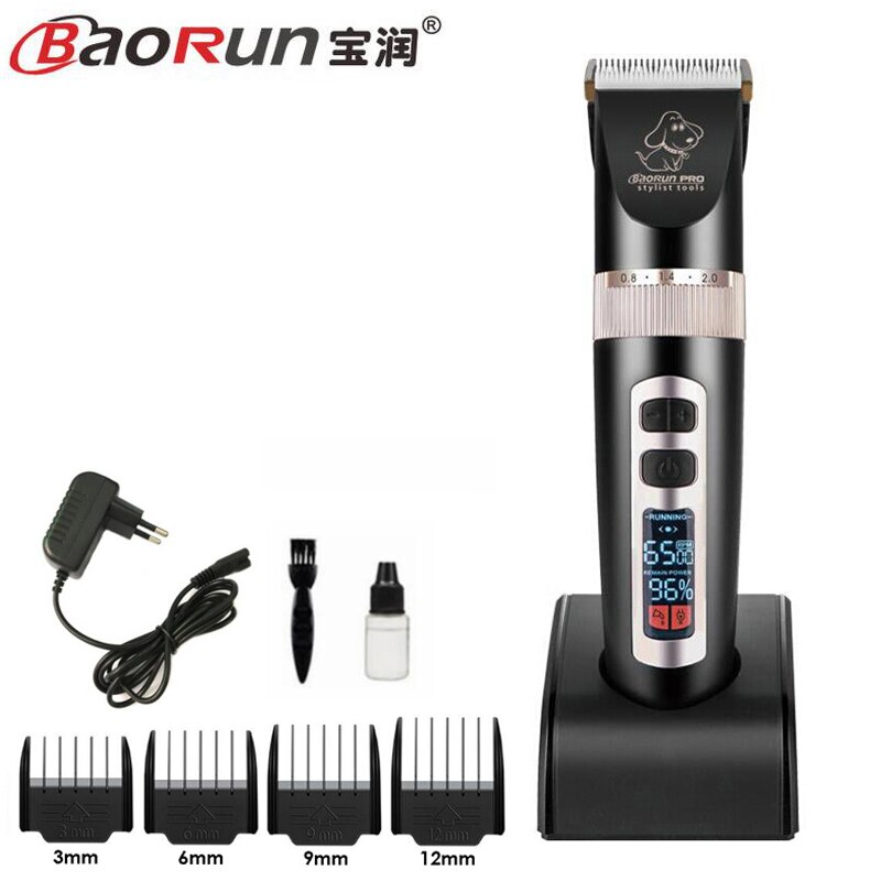 BaoRun P9 Pet Clipper Dog Hair Trimmer Grooming Pets Animal Cat Shaver Electric Scissors Mower Haircut Machine: Black standard