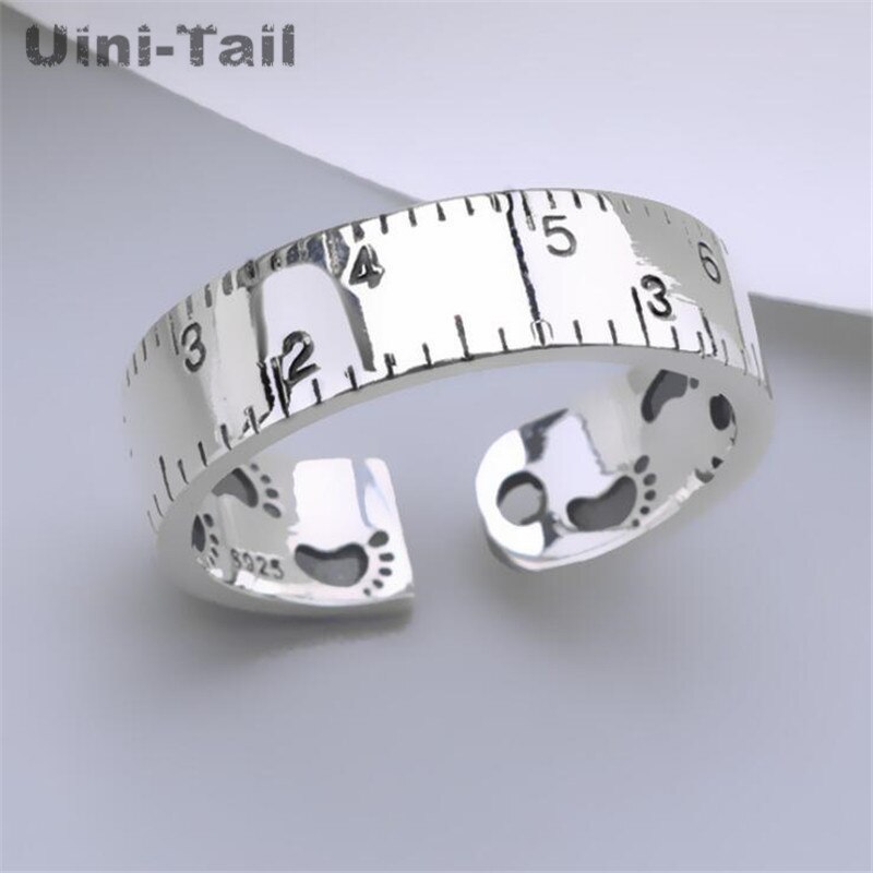Uini-tail-anillo abierto de Plata de Ley 925 con regla digital, joyería de creativa