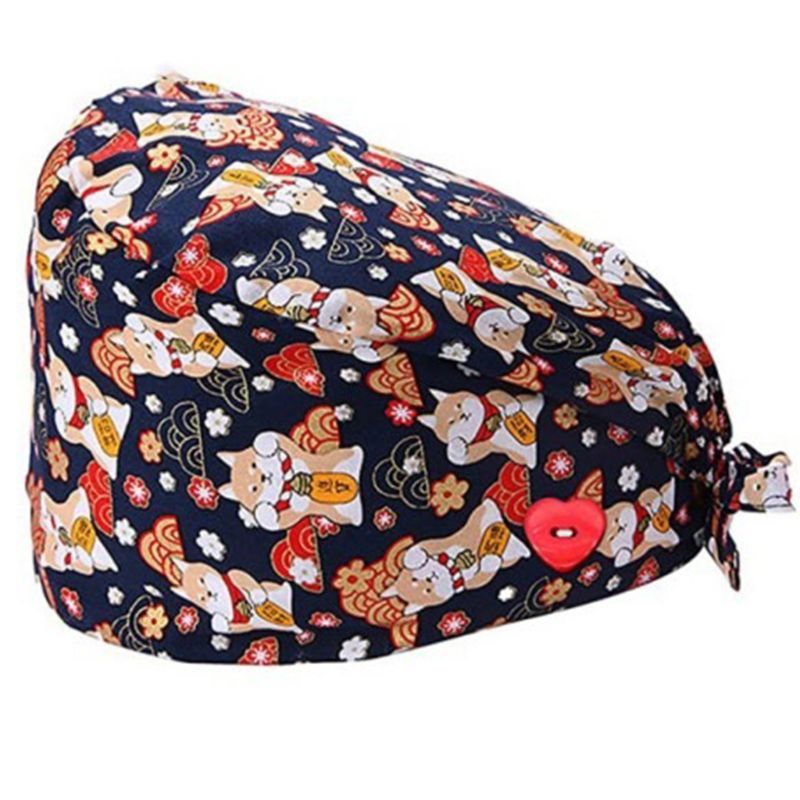 Women Ethnic Paisley Buttons Scrub Cap wtih Hair Ties Work Bouffant Hat F3MD: 5