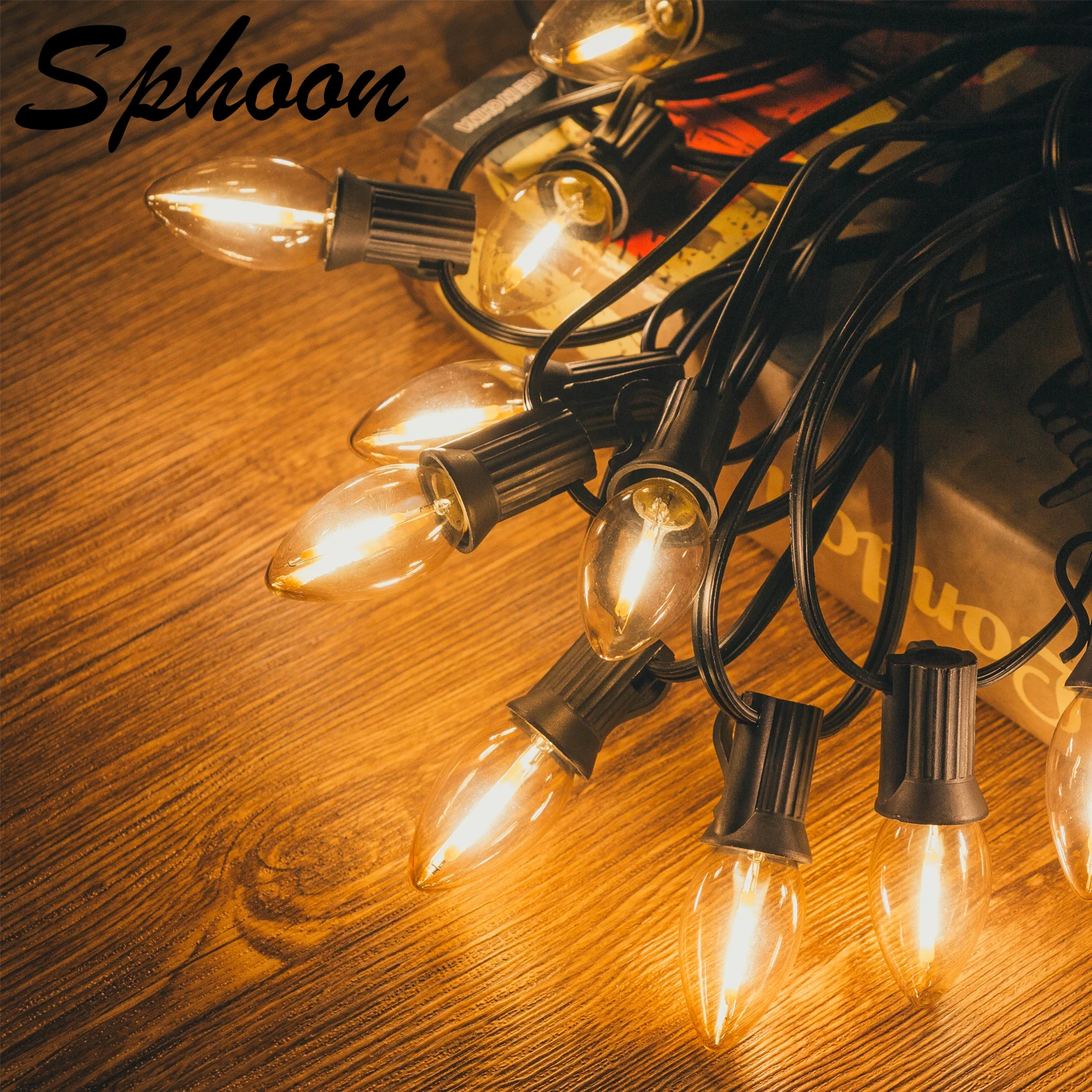 Outdoor C7 LED-Lichterkette, Vintage-Kerzenlampen mit E12-Fassungen, Feengirlande, Beleuchtung für Hochzeit, Geburtstag, Party, Dekoration