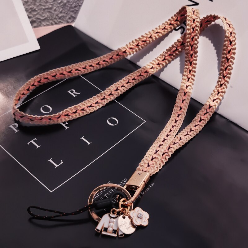 Braided neck rope accessories For iPhone 11 Charm ID card gym key USB badge holder lanyard: Khaki