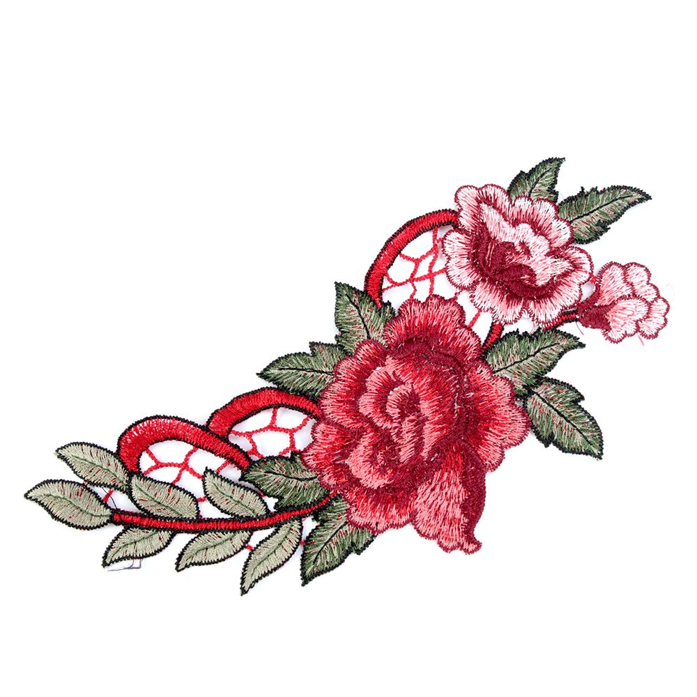 1pc/1 par röd broderi ros blomma sy på patch badge väska hatt jeans klänning applikationer hantverk klädtillbehör