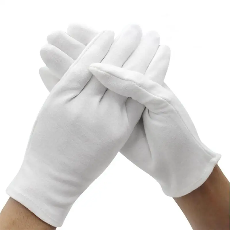 Gants de travail en coton blanc, 12 paires, mains sèches, Film de manipulation cérémonie, bijoux, gants d'inspection en argent, outils de nettoyage ménager
