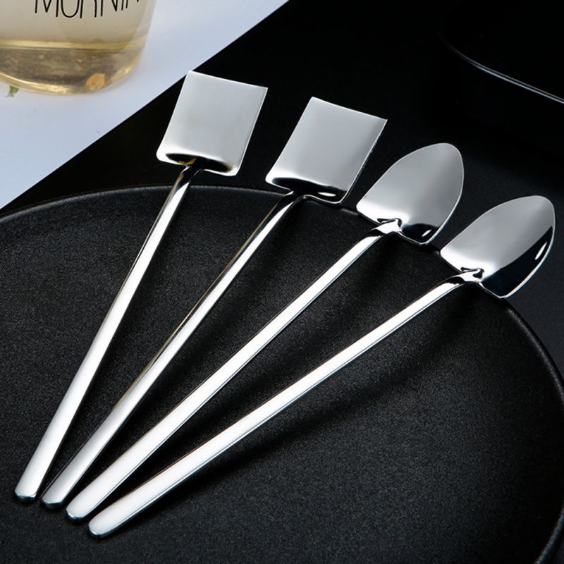 304 Stainless Steel Spoon Retro Industrial Flat Tip Shovel Shovel Dessert Long Handle Stirring Ice Spoon