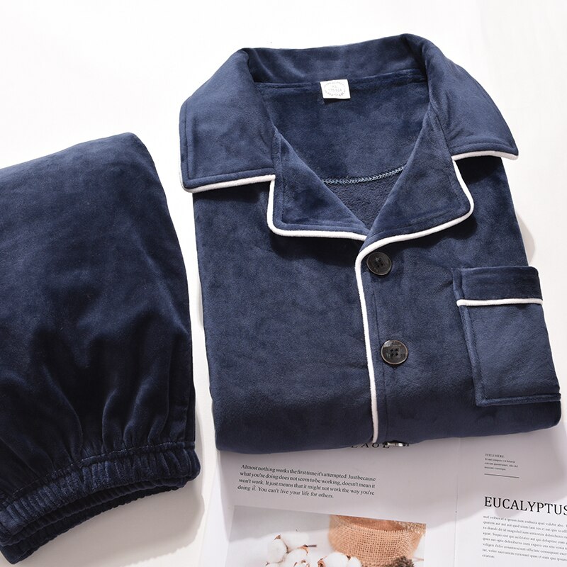 Winter Coral Fleece Pajamas Men PJ Set Nightwear Warmer Thicken Pijama Velvet Sleepwear Flannel Soft Gray Pyjama Homme Plus Size