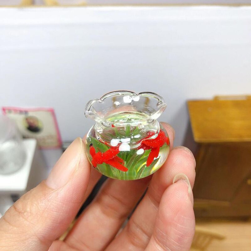 Dollhouse Miniature Glass Fish Tank Bowl Aquarium Doll House Home Ornament Toy For Dollhouse Decals