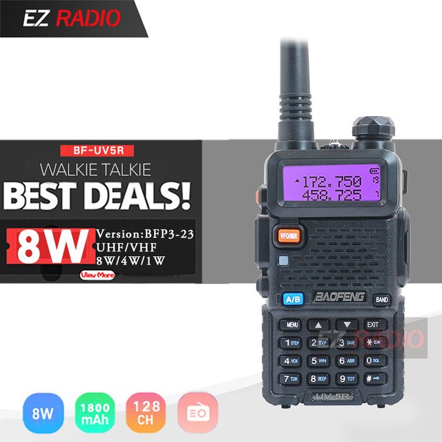 Upgrade 8W Baofeng UV-5R 3800mAh Walkie Talkie 10 KM Tri Power Dual Band Boafeng UV 5R Ham Radio UHF VHF UV5R UV-82 UV 9R Plus: 8W 1800mAh
