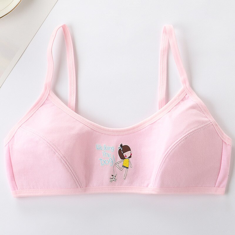 Cotton Girl Cute Bra Junior High School Students 9-12-16 Year Old Small Vest Development Period Children Underwear Training Bra: Pink / 12