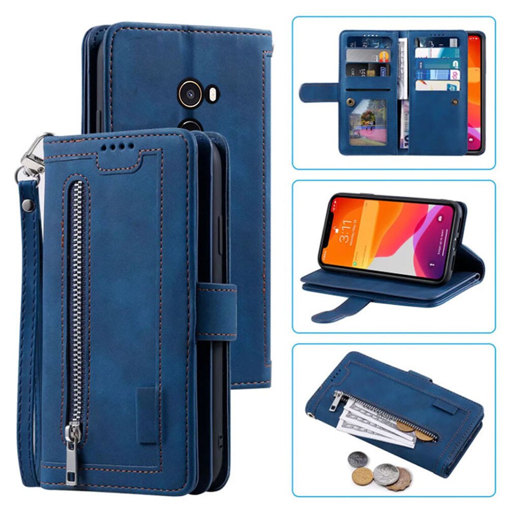 9 Kaarten Wallet Case Voor Xiaomi Mi Mix2 Telefoon Case Card Slot Rits Flip Folio Met Polsband Voor Xiaomi mi Mix 2