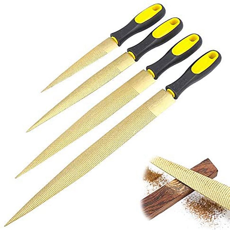 Small File Four-In-One Wooden File File DIY Craft Woodworking Wood Carving Tool, Carbon Tool Steel, Conical, Gold.