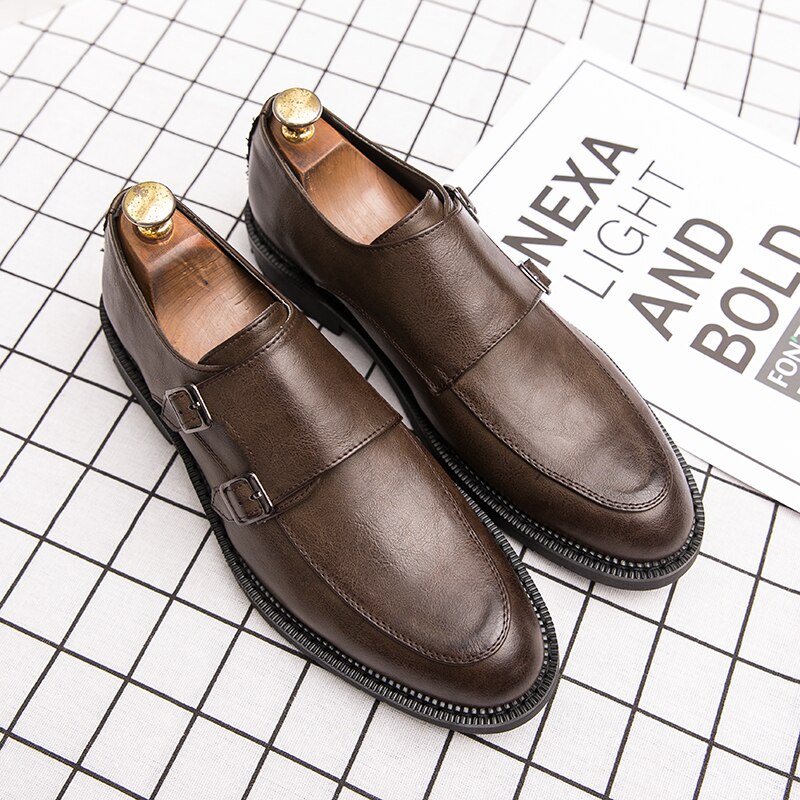 Merkmak hommes chaussures habillées Style richelieu fête en cuir chaussures formelles chaussures de mariage chaussures plates pour homme en cuir Oxfords sans lacet mocassins