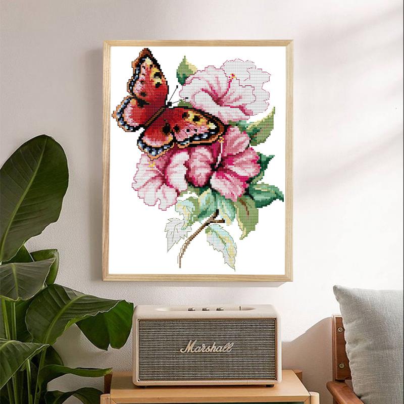 Fjäril kärlek blomma  (18)  korsstygn kit aida 11ct 14ct blommönster diy broderi handarbete uppsättning vägg dekoration målning