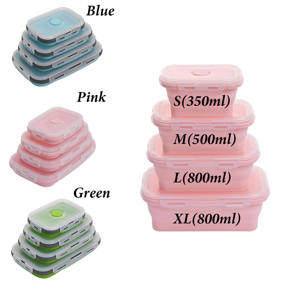 Silicone Folding Lunch Box Rectangle Portable Bowl Food Container Kitchen Picnic Box Eco-Friendly Collapsible Storage Tableware