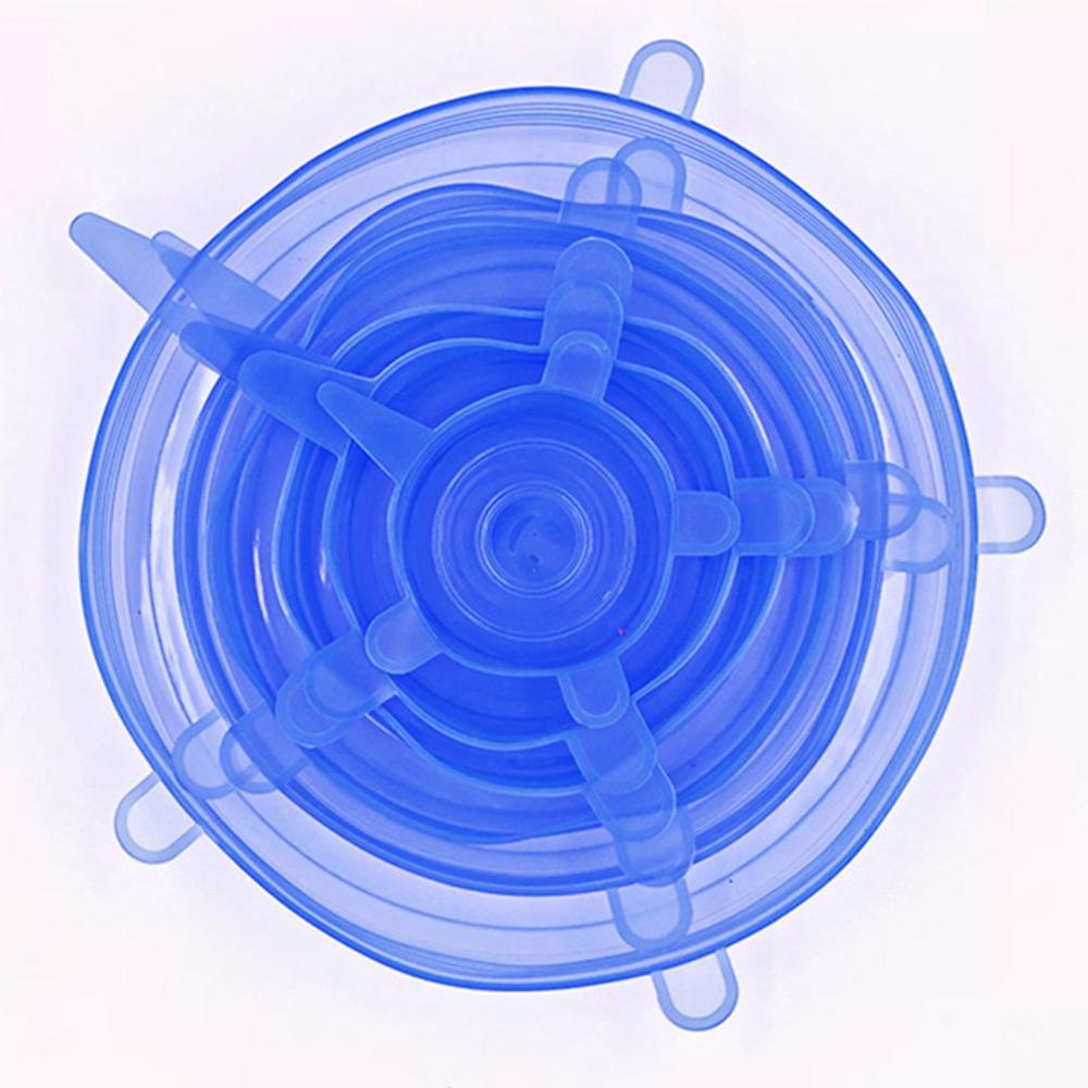 6 Stck Silikon strecken Deckel Wiederverwendbare Luftdichte Lebensmittel wickeln Abdeckungen Halten Lebensmittel Frisch Versiegelt Küche Zubehör Silikon Frische Deckel: Blau
