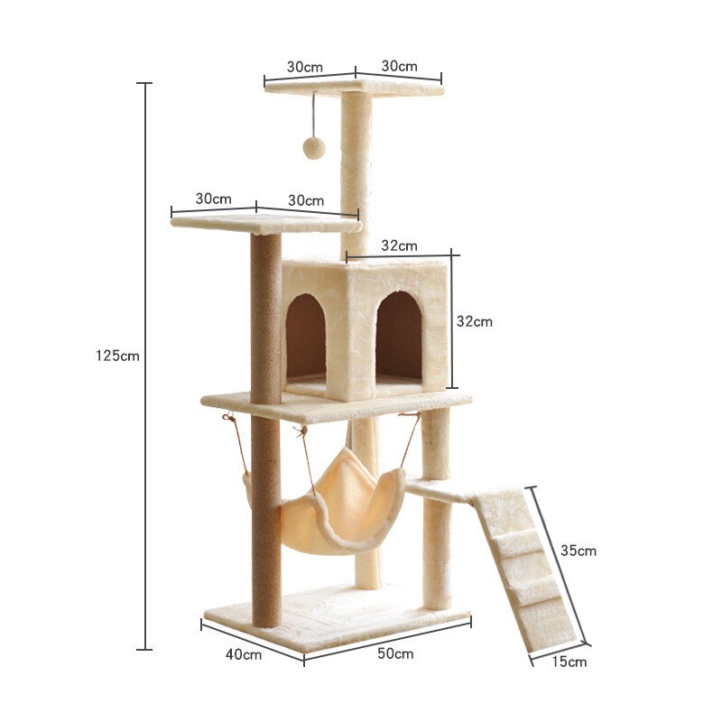 Cat Tree Multilevel Cat Towers with Luxury Condos Cat Tree Tower Kitten Condo Scratching Post: yellow 125cm