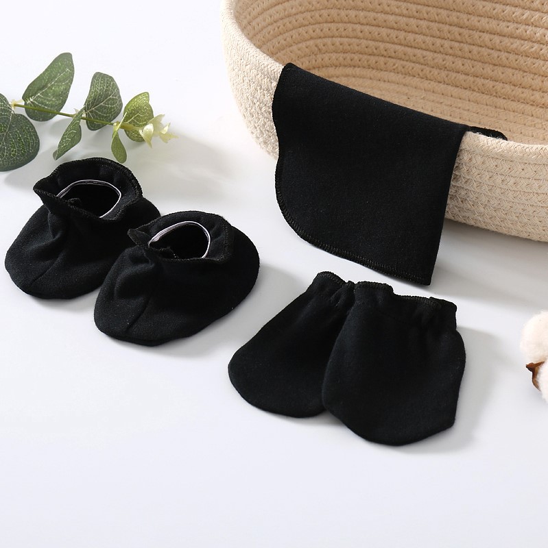 3 Pcs Sets Katoen Pasgeboren Baby Handschoenen Anti Krassen Gezicht Voorkomen Beet Handen Zachte Baby Handdoek Baby Sokken: black