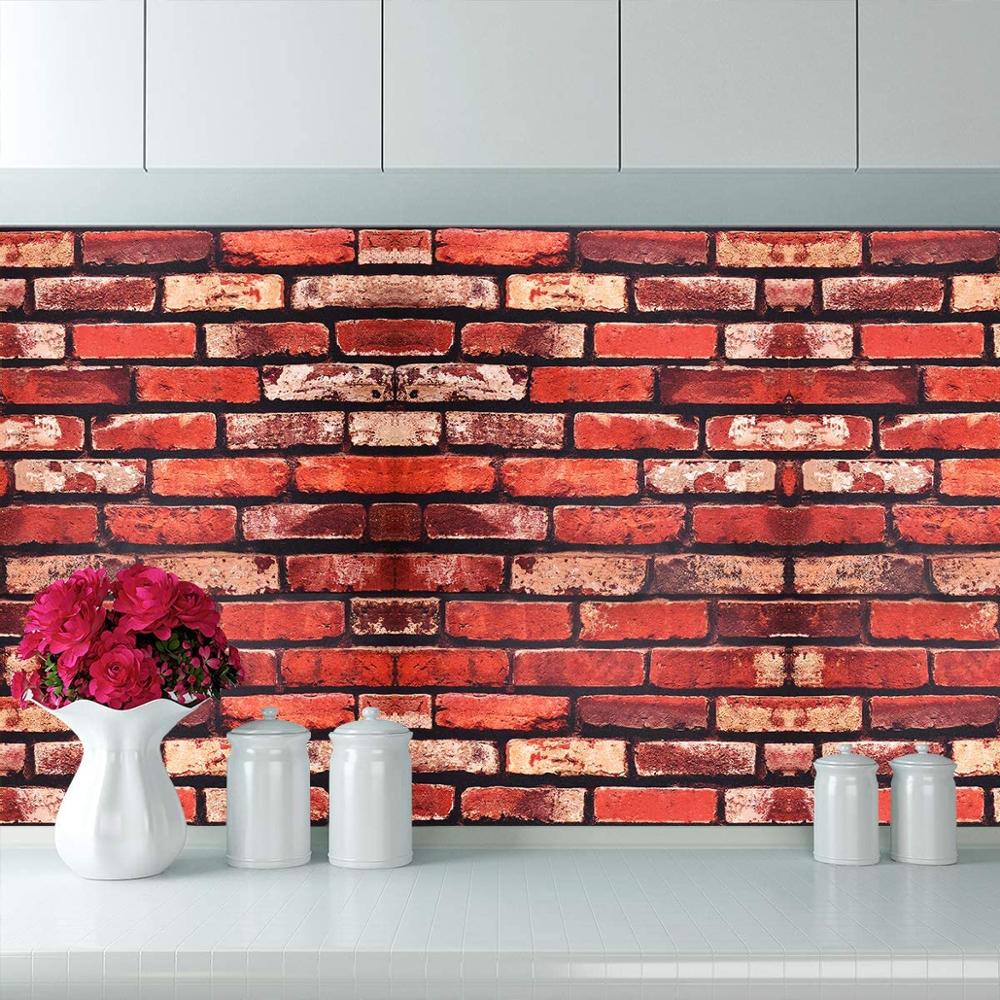 LUCKYYJ-papel tapiz de ladrillo de vinilo para el hogar, autoadhesivo con de albañilería roja Vintage, pegatina decorativa impermeable para pared