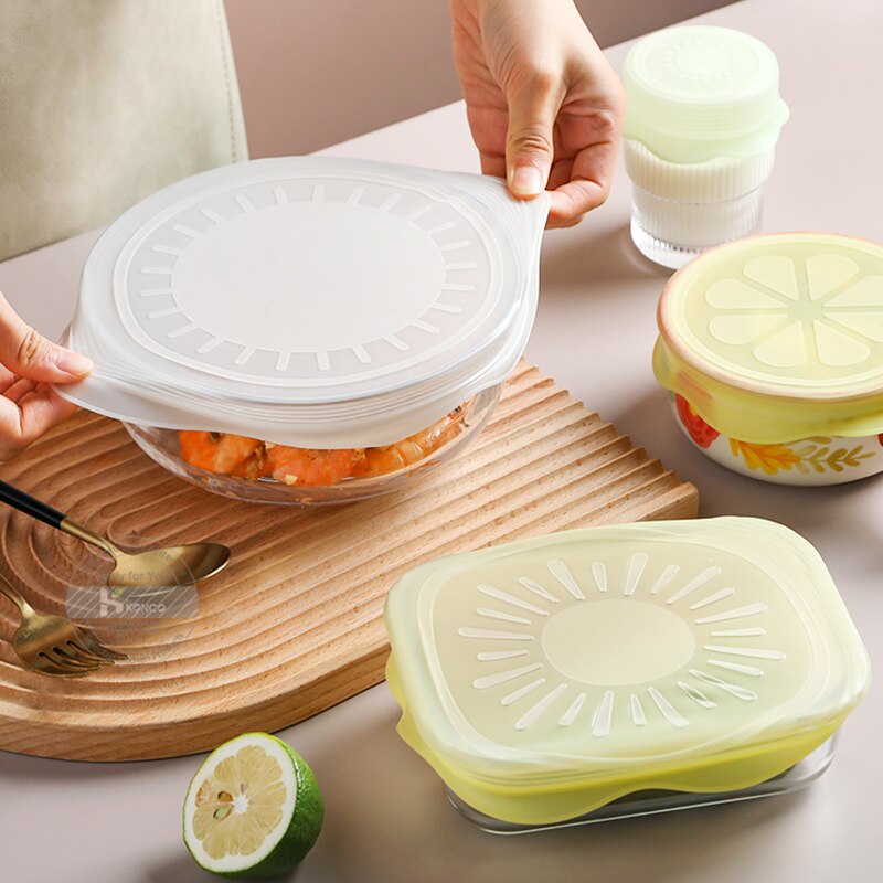 Silicone Stretch Lids, 6 Pcs of Silicone Food Covers, Reusable Bowl Lids Food Cover Wrap for Platters, Dishes, Jars and Freezer